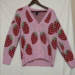 Pink Strawberry Patterned Women's Sweater